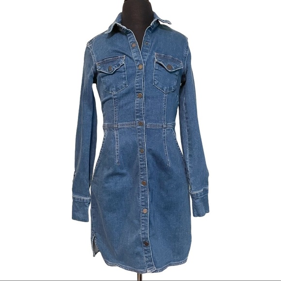 Free People Bo Long Sleeve Denim Mini Dress Button Front Size XS - Picture 11 of 16